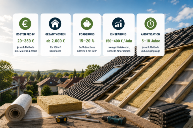 Dachdämmung Kosten 2026 – Zwischensparren, Aufsparren und Untersparren im Vergleich