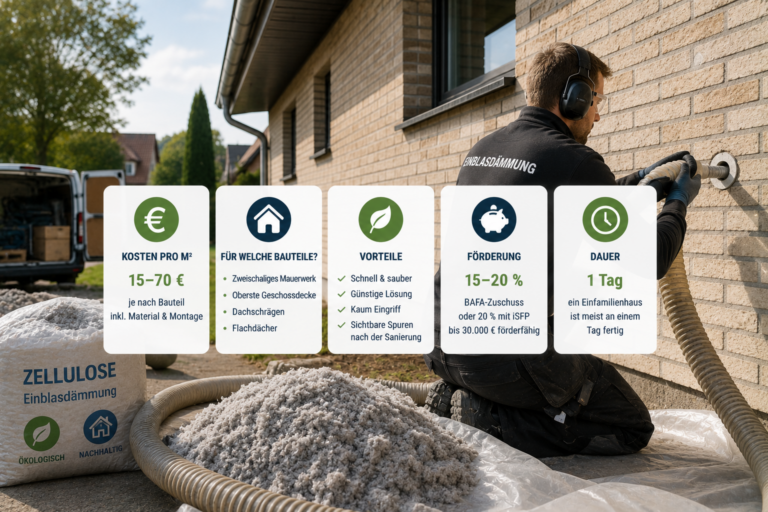 Einblasdämmung Kosten 2026 – Preise nach Bauteil und Rechenbeispiel fürs Einfamilienhaus